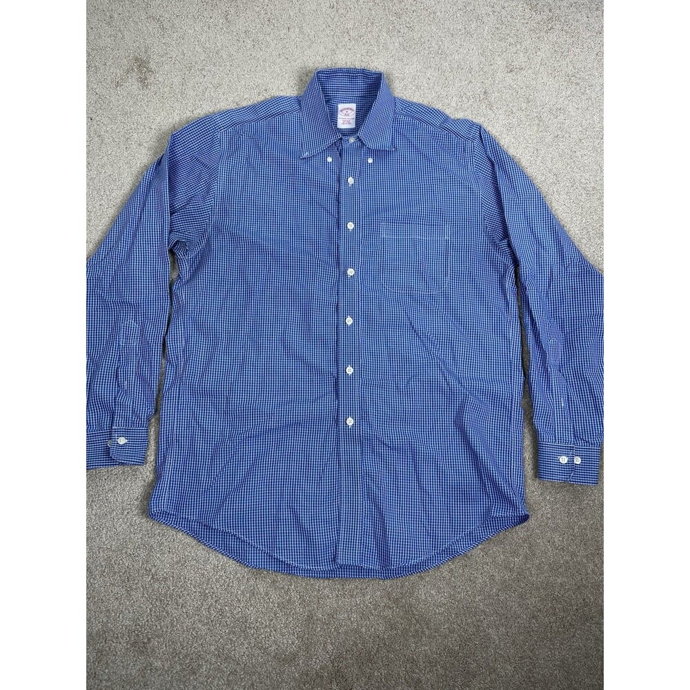 Brooks Brothers NON IRON Regular Fit Button Down Shirt Men M Cotton Blue Gingham - Picture 2 of 14